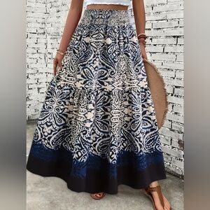Elegant Blue and White Patterned Skirt